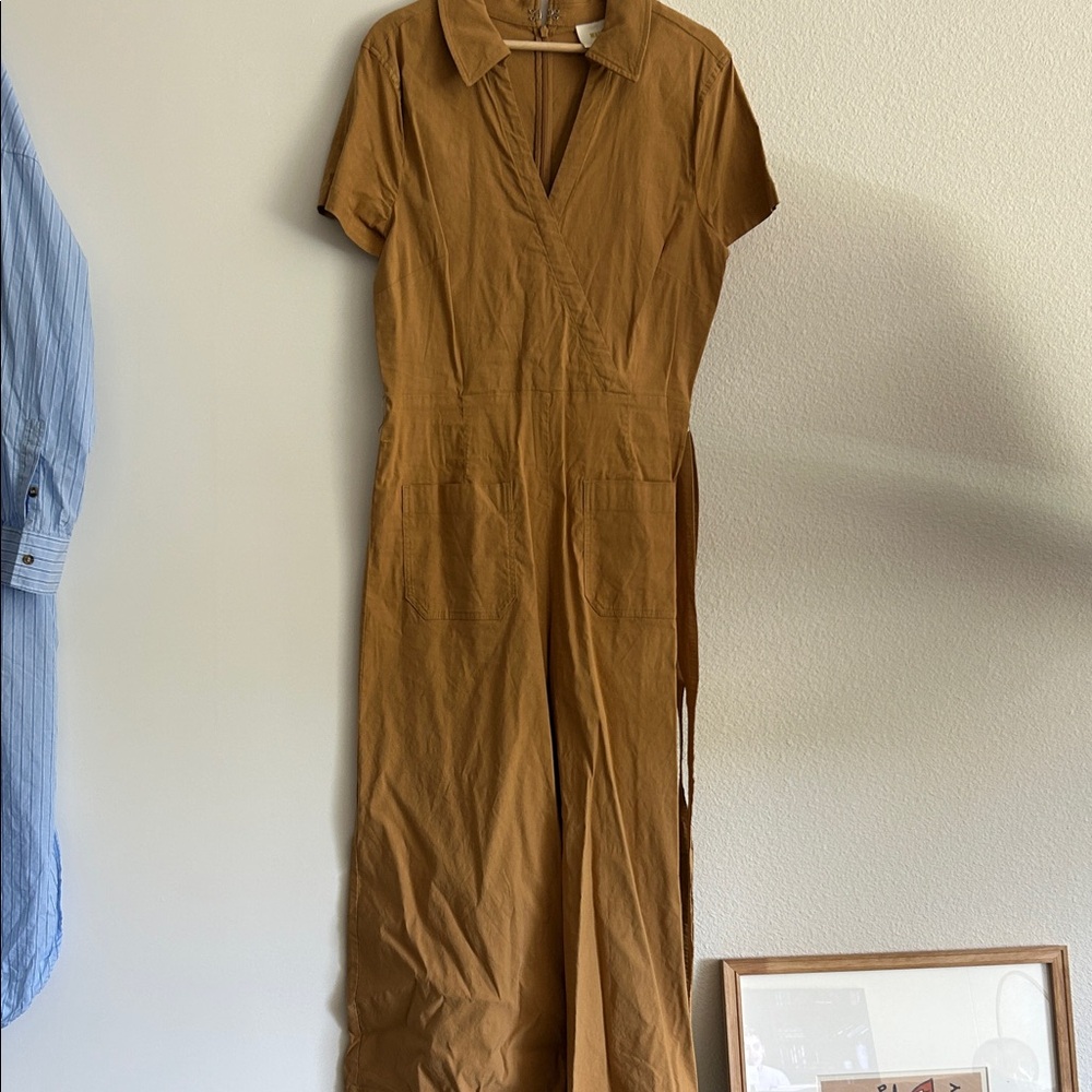 Maeve Brown Short-Sleeve Jumpsuit